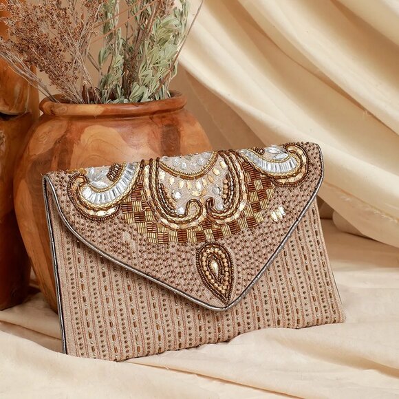 Lulus Constantinople Gold Beaded Clutch Fairycore Elegant Evening OS - Picture 2 of 13